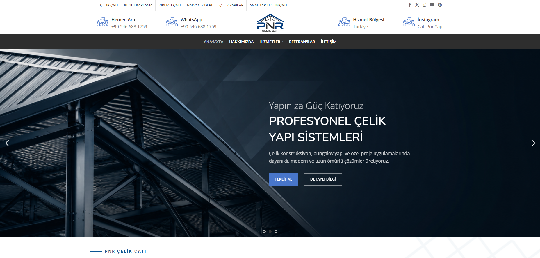 PNR Çelik Çatı Web Sitesi Projesi